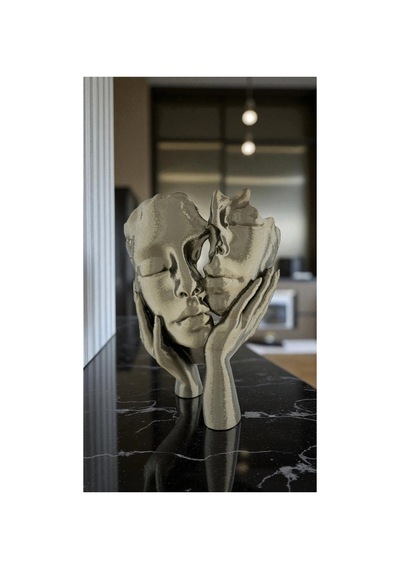 3d Aşık Yüzler Bronze Yeşil Dekoratif Heykel