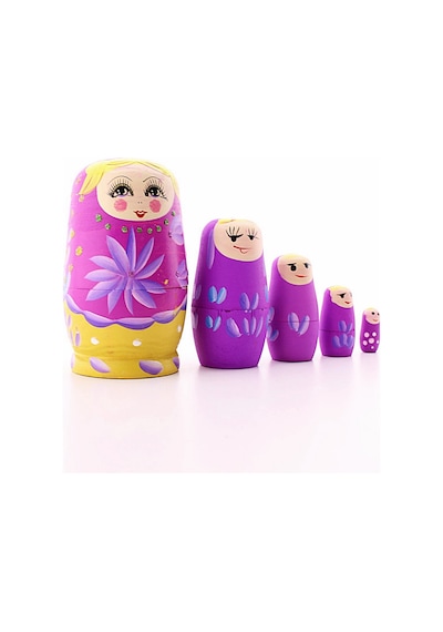 Star Elit Home Ahşap Tombul İç İçe Matruşka Bebek Pembe Set 5li Büyük Boy