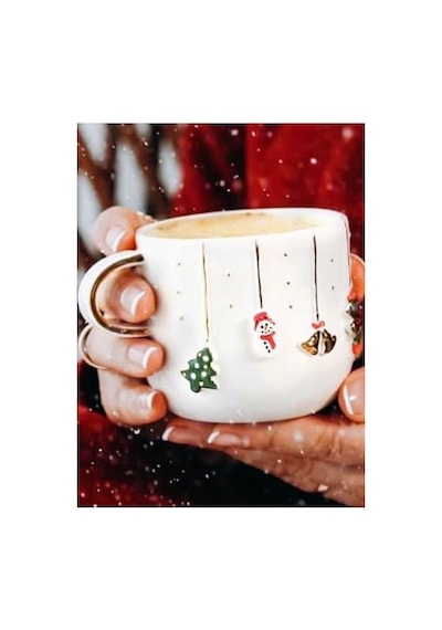 Celine's Wonders Kabartmalı 24 Ayar Altın Dekorlu El Yapımı Kupa 300 Ml Yılbaşı Kupa Christmas Mug Yılbaşı Fin Diğer