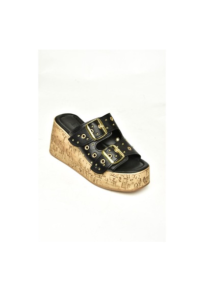 Fox Shoes U996753509 Siyah Dolgu Topuklu Kadın Ayakkabı Siyah-suni Deri