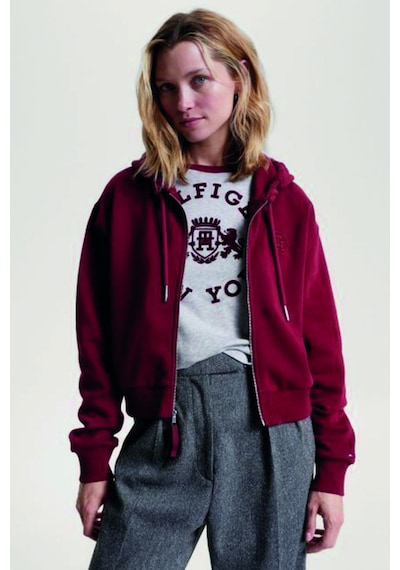 Tommy Hilfiger Fermuarlı Kapüşonlu Sweat Kırmızı