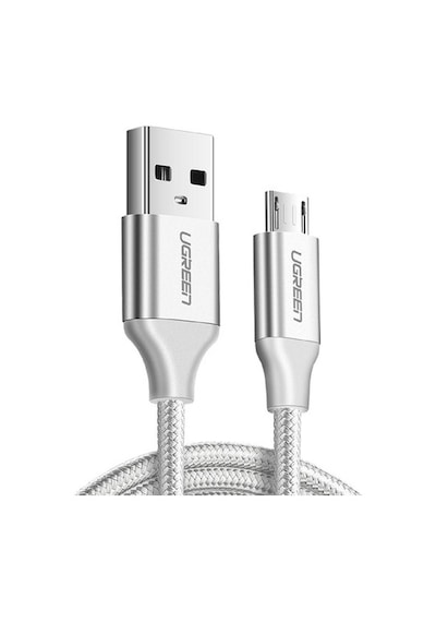 Ugreen 2.4A Micro USB Örgülü Data ve Hızlı Şarj Kablosu Beyaz 1 Metre