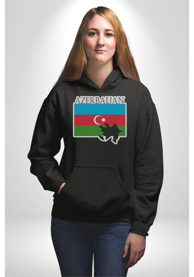Azerbeycan Bayrak Ülke Kadın Erkek Siyah Kapüşonlu Sweatshirt Hoodie Siyah