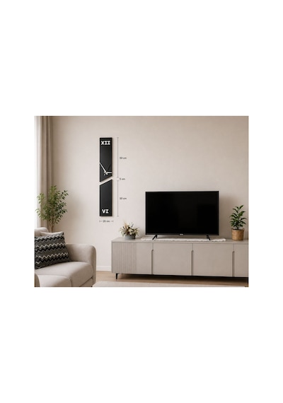 Arliadesign Modern Dekoratif Duvar Saati 20 X 100 Cm / Siyah Beyaz 5 Mm Mdf / Sessiz Mekanizmalı Salon Ve Ofis Saati