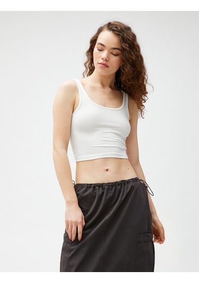 Koton Crop Fitilli Atlet Basic U Yaka Ekru 3sal30064ık 3SAL30064IK010