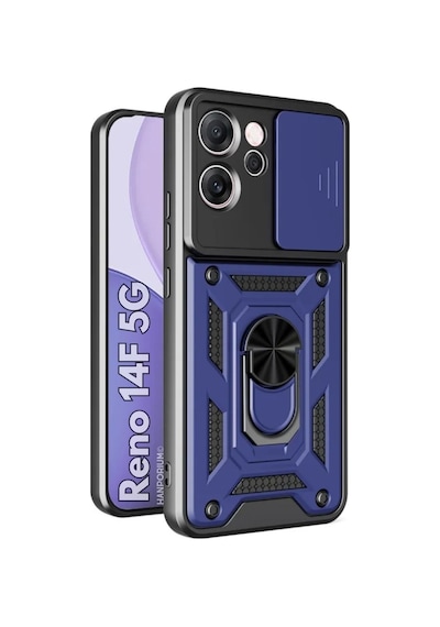 Oppo Reno 14f 5g Uyumlu Tank Kılıf - Yüzüklü Standlı Zırhlı Outdoor Kapak - Lacivert Lacivert