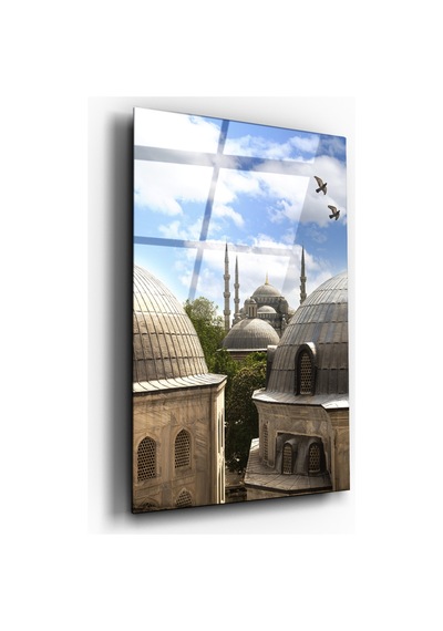 Tarihi İstanbul Silüeti Mavi Camii Ve Eski Yapılar Dikey Cam Tablo Şehir Temalı-ev-ofis Dekorasyon