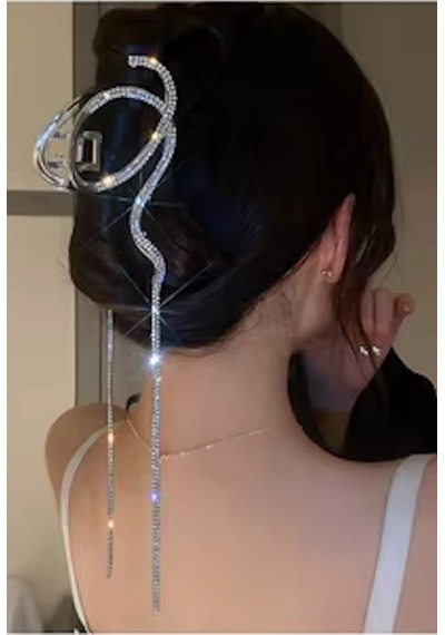 Caş Dekorasyon Silver Renk Taşlı Metal Mandal Toka Gümüş