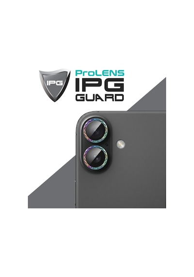 Apple iPhone Uyumlu 16 / 16 Plus İçin Ipg Prolens Kamera Lens Koruyucu Elmas Kesim Çerçeveli, Kırılmaz Cam Çok Renkli