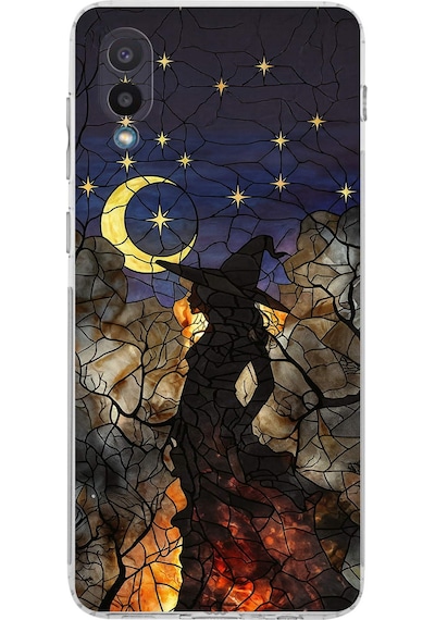 Printify Samsung Galaxy A02 İle Uyumlu Vitray Cadı Saati Tasarımlı Şeffaf Silikon Kılıf Şeffaf