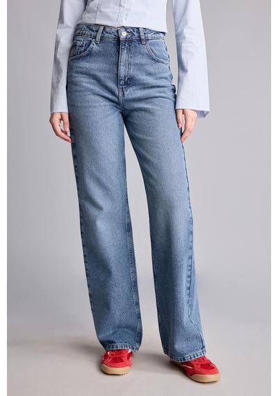 Defacto %100 Pamuk Yüksek Bel 90s Wide Leg Jean Pantolon H6912ax26aunm28 Mavi-nm28