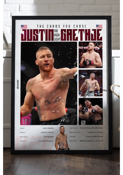 Justin Gaethje Ufc Siyah Ahşap Çerçeveli Poster, Dekoratif Dövüş Duvar Tablosu