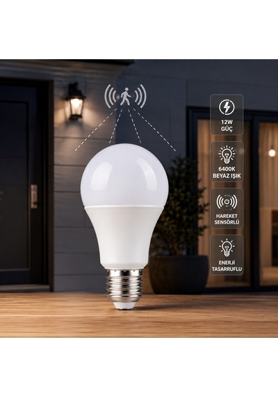 Ct-4259 12w Sensörlü Led Ampul 6400k Beyaz Işık Hareket Sensörlü Otomatik Hareket Algılayıcılı