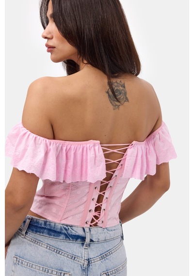 Kadın Pembe Balenli Bağcıklı Özel Tasarım Straplez Büstiyer