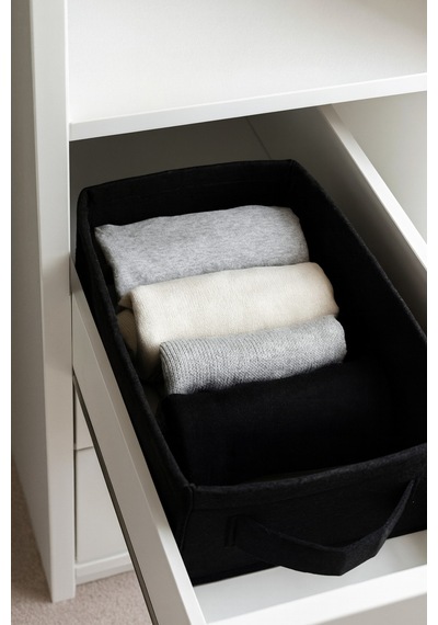 Siyah Dolap İçi, Çamaşır, Oyuncak Düzenleyici, Saklama Kutusu, Keçe Sepet Organizer 38x25x13 Cm Siyah