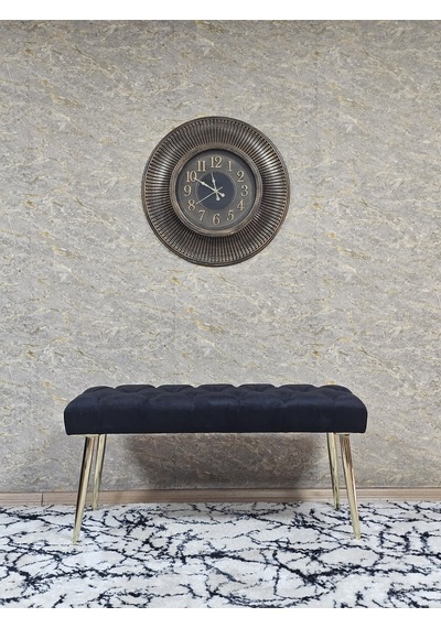 Zafir Gold Kaplama Sivriltme Ayaklı 90 Cm Puf Bench - Puf - Bench - Kasalı Oturak - Oturak - Yatak Ucu Puf Siyah