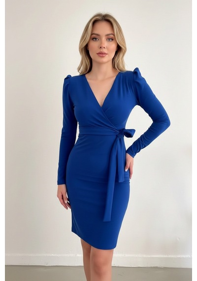 Defymoda Kadın Zarif Ve İddialı Krep Elbise Mavi