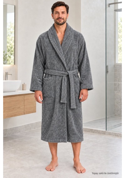 Özdilek Kadın/erkek Unisex Pamuklu Bornoz Xl - Kırçıllı Gri