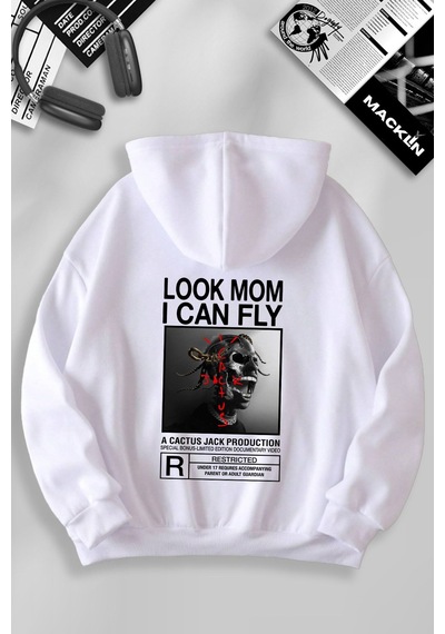 Macklin Unisex Kadın Erkek Cactus Jack Dark Özel Tasarım Baskılı Kapşonlu Sweatshirt Beyaz Mck1100 Beyaz