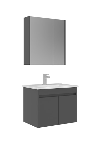 Orka Arno 65 Cm Parlak Antrasit Kapaklı Banyo Dolabı Alt Modül Lavabo Antrasit