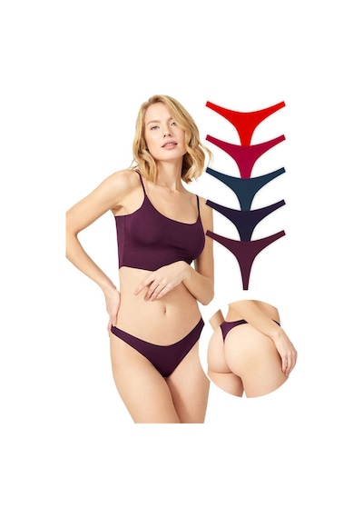 Cottonhill Basic Lazer Kesim Tanga Külot 5'li Paket - 2 Renkli-7 Çok Renkli