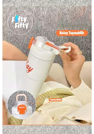 Shotay 750 Ml Tek Kapak Çift Kullanım Pipetli/rahat Içim Çelik Su