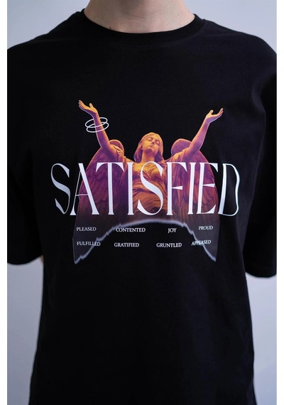 Startmore Unisex Satisfied Siyah Tshirt Siyah