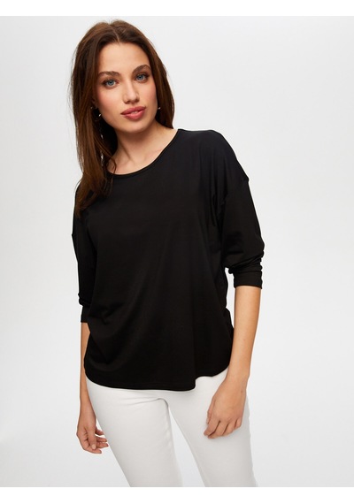 Yuvarlak Yaka Uzun Kol T-shirt B00019-1 B00019-110 Siyah