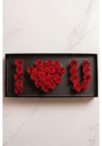 I Love You Güllü Siyah Lüks Kutuda Kalp Tasarım Gül Sevgiliye, Kıza, Eşe Hediye