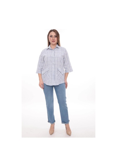 Lady Majestic Rahat Kalıp Büyük Beden Cotton Cepli Gömlek Mavi