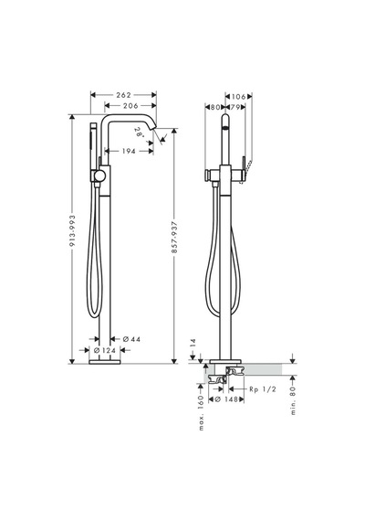 Hansgrohe 73440000 Tecturis S Tek Kollu Küvet Bataryası Krom