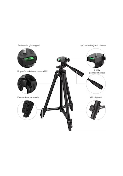Shopytech 102 Cm Hafif Tripod Telefon/kamera Uyumlu Bluetooth Uzaktan Deklanşörlü 360 3-yönlü Ka 1 Adet