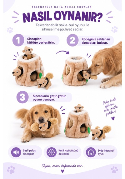 Outward Hound Hide A Squirrel Sincap Yuvası Peluş Köpek Zeka Oyuncağı Medium