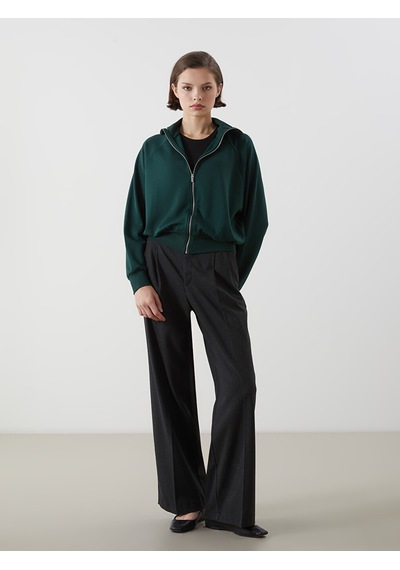 Lcwaıkıkı Classic Yeşil Dik Yaka Oversize Kadın Fermuarlı Sweatshirt