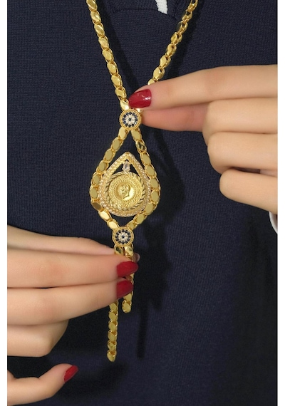 14 Ayar Çeyrekli Pullu Kolye Sarı Altın