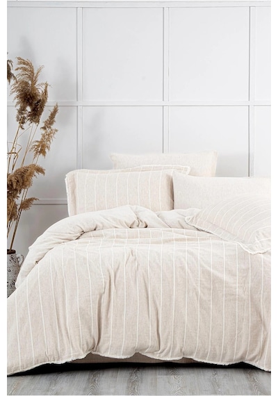 Ecocotton Raisa Bej Çift Kişilik %100 Organik Pamuk Kenevir Nevresim Takımı Bej