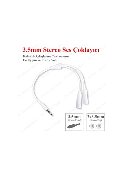 3.5Mm Stereo 4 Kutuplu Kulaklık Ses Çoklayıcı Kablo