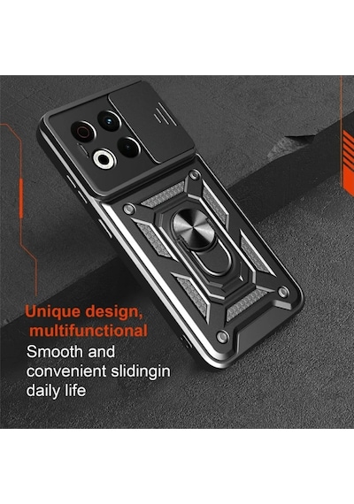 Tecno Spark 30 Pro Uyumlu Tank Kılıf Yüzüklü Standlı Extra Koruma Zırhlı Outdoor Kapak - Siyah