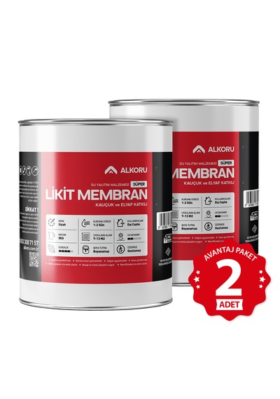 Alkoru 2 Adet 5 Kg Süper Likit Membran Kauçuk Ve Elyaf Katkılı Sıvı Su Yalıtım Malzemesi Avantaj Paket