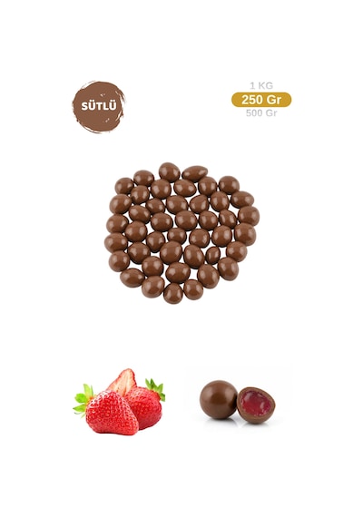 Sütlü Çikolata Kaplı Çilek Aromalı Lokum Draje 250 Gr