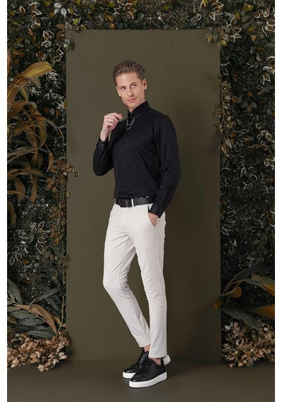 Efor Gk 710 Slim Fit Siyah Klasik Gömlek Siyah