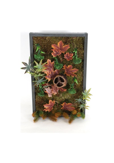 Yapay Çiçek Deposu Ahşap Panoda Yapay Bitki Duvar Tablo Hazan Serisi 35 Cm X 55 Cm