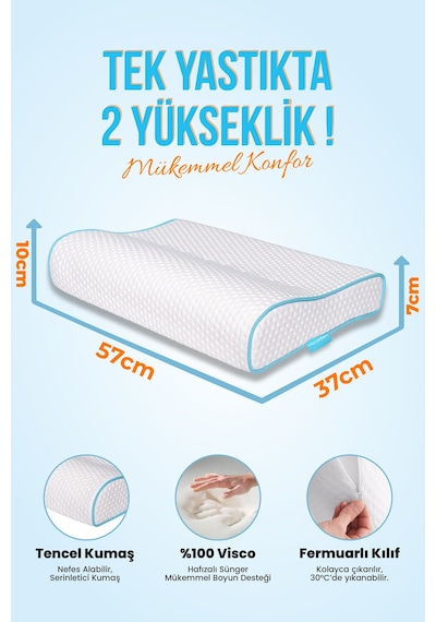 Viscofoam Hava Kanallı Ortopedik Boyun Destekli Yastık Visco Yastık 57x37x10-7cm