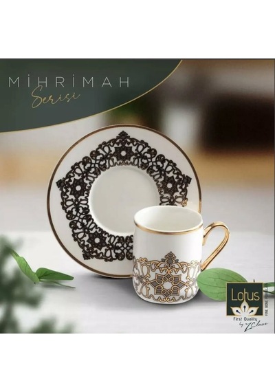 Lotus Porselen Mihrimah 12 Parça Kahve Fincanı Seti - Lotus-55/387 Beyaz