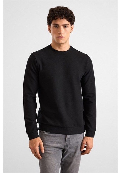 Süvari Siyah Regular Melanjlı Baskısız Waffle Bisiklet Yaka Cepsiz Düz Sweatshirt Sw2013700027-s09 Süvari Siyah Regular Melanjlı Baskısız Waffle Bisiklet Yaka Cepsiz Düz Sweatshirt Sw2013700027-s09