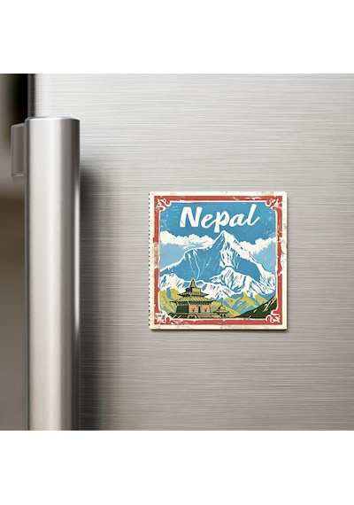 Nepal Nepal - Posta Pulu Temalı Ülke - Baskılı Buzdolap Magneti Kare - 9x9 Cm