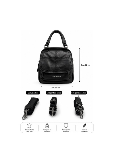 Just Polo Kadın İthal Çok Gözlü Premium Tasarım Lüks Omuz Ve Sırt Çantası İthal Black