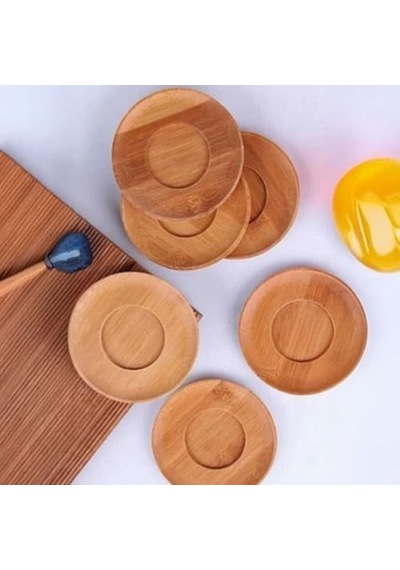 Yuvarlak Çay Tabağı Bardak Altlığı 6'li Set Dekoratif Bambu Altlık Çok Renkli