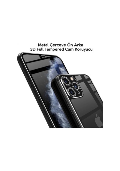 iPhone Uyumlu 11 Pro Metal Çerçeve Ön Arka 3d Full Tempered Cam Koruyucu-1852