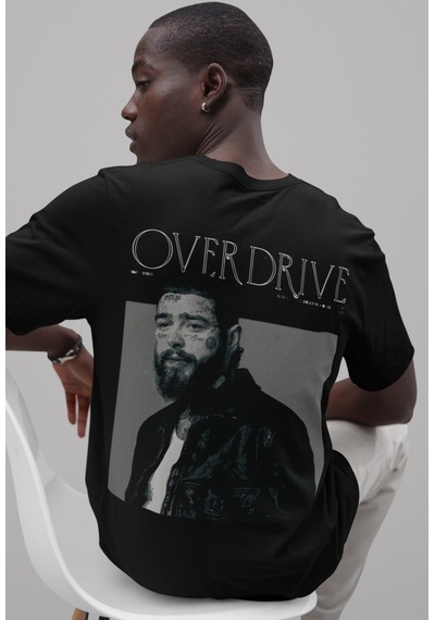 Overdrive Post Malone Sırt Baskılı Unisex Oversize Rapper Şarkıcı Siyah